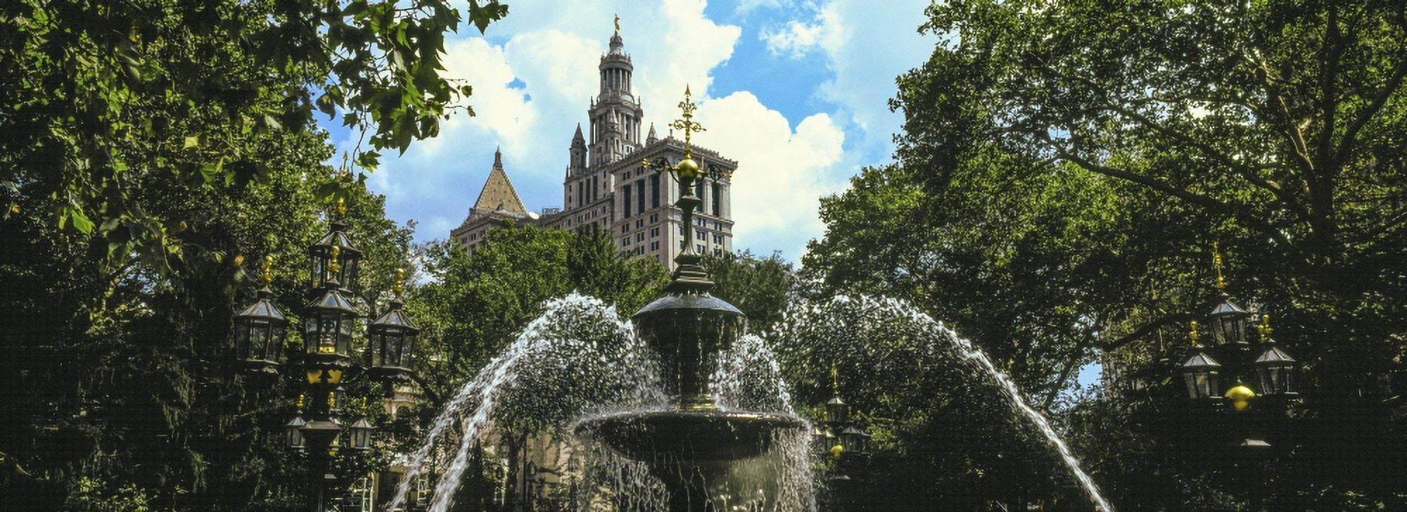 Low angle view of fountain City Hall Park Manhattan New York City New York State USA Canvas Art - Panoramic Images (27 x 9)