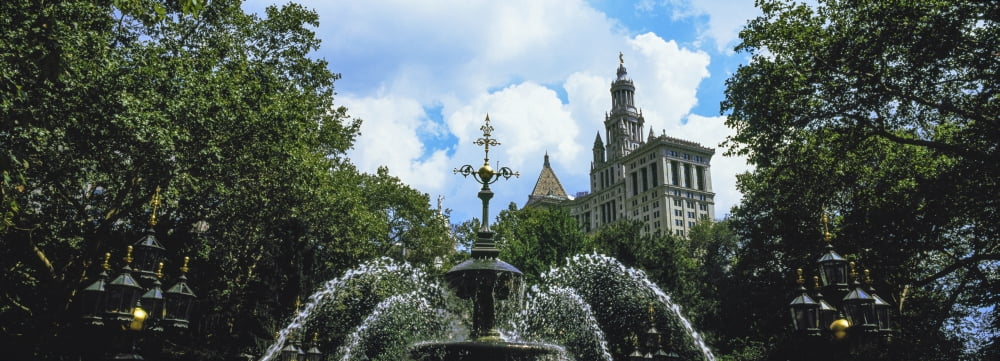 Low angle view of fountain City Hall Park Manhattan New York City New York State USA Canvas Art - Panoramic Images (27 x 9)