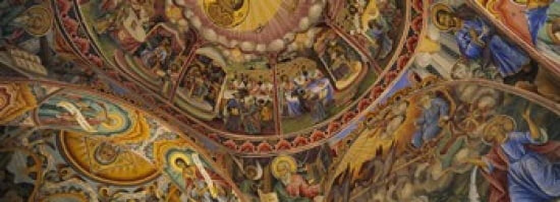 Low angle view of fresco on the ceiling of a monastery Rila Monastery Bulgaria Canvas Art - Panoramic Images (18 x 7)