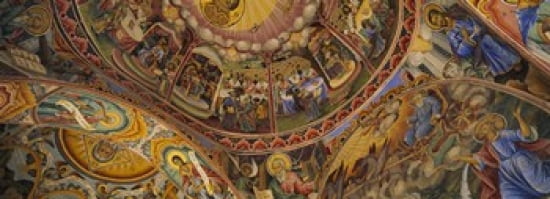Low angle view of fresco on the ceiling of a monastery Rila Monastery Bulgaria Canvas Art - Panoramic Images (36 x 13)