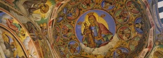 Low angle view of fresco on the ceiling of a monastery Rila Monastery Bulgaria Canvas Art - Panoramic Images (36 x 13)