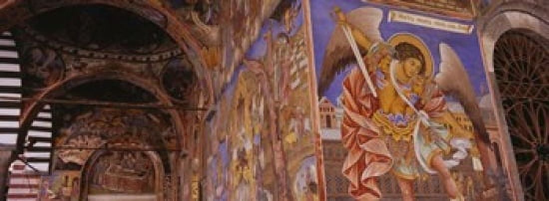 Low angle view of fresco on the walls of a monastery Rila Monastery Bulgaria Canvas Art - Panoramic Images (18 x 7)