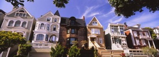 Low angle view of houses in a row Presidio Heights San Francisco California USA Canvas Art - Panoramic Images (36 x 13)