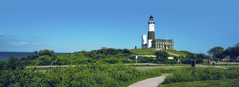 Low angle view of lighthouse Montauk Point Montauk Suffolk County New York State USA Canvas Art - Panoramic Images (27 x 9)