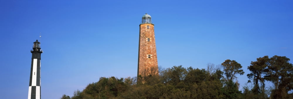 Low angle view of lighthouses Cape Henry Lighthouse Virginia Beach Virginia USA Canvas Art - Panoramic Images (36 x 12)