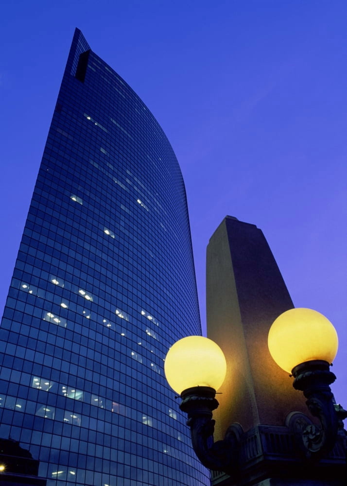 Low angle view of modern skyscrapers Wacker Drive Chicago Cook County Illinois USA Canvas Art - Panoramic Images (18 x 24)