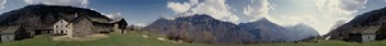 Low angle view of mountains Navone Village Blenio Valley Ticino Switzerland Canvas Art - Panoramic Images (44 x 6)