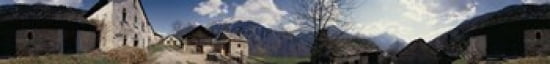Low angle view of mountains near a village Navone Village Blenio Valley Ticino Switzerland Canvas Art - Panoramic Images (44 x 6)