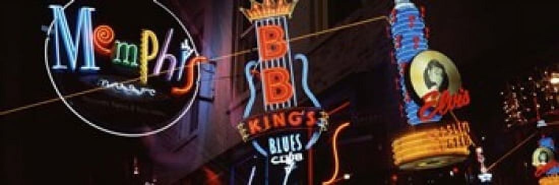 Low angle view of neon signs lit up at night Beale Street Memphis Tennessee USA Canvas Art - Panoramic Images (18 x 6)