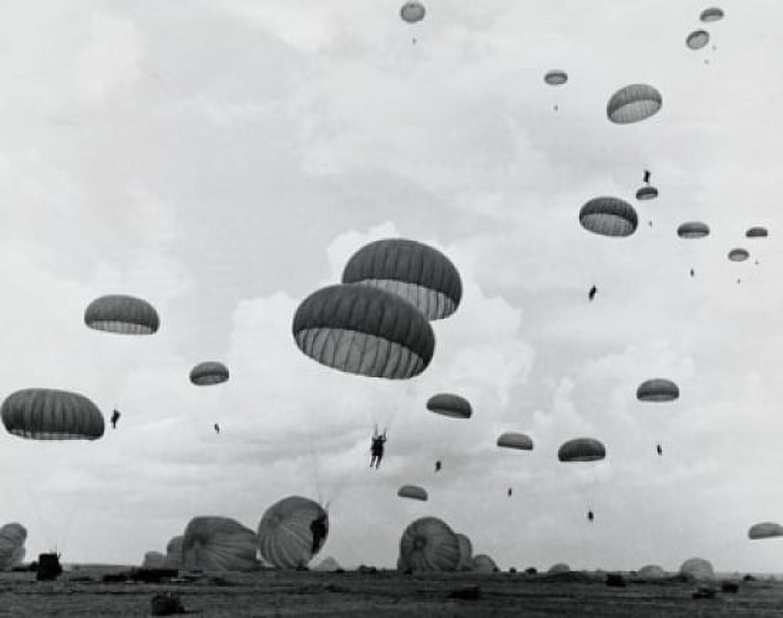 Low angle view of paratroopers parachuting 82nd Airborne Division Fort Bragg North Carolina USA Canvas Art -  (24 x 36)