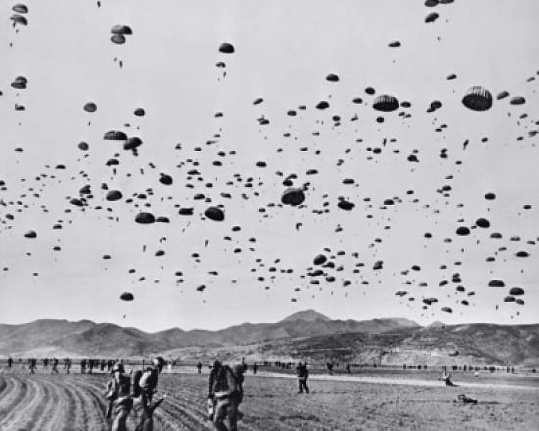 Low angle view of paratroopers parachuting during training Korea Canvas Art - (24 x 36)