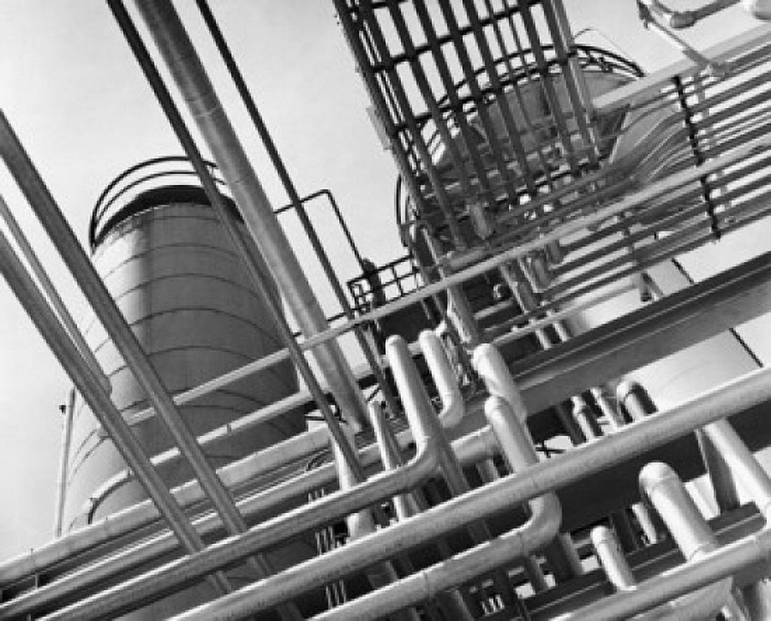 Low angle view of pipelines in an oil refinery Canvas Art - (24 x 36)