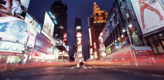 Low angle view of sign boards lit up at night Times Square New York City New York USA Canvas Art - Panoramic Images (24 x 12)