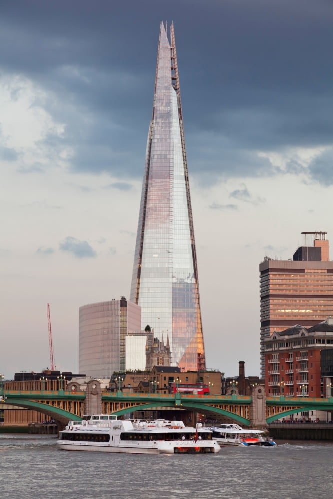 Low angle view of skyscraper The Shard Thames River Southwark London England Canvas Art - Panoramic Images (27 x 9)
