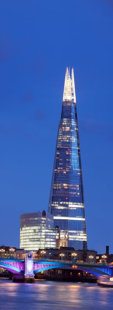 Low angle view of skyscraper The Shard Thames River Southwark London England Canvas Art - Panoramic Images (27 x 9)