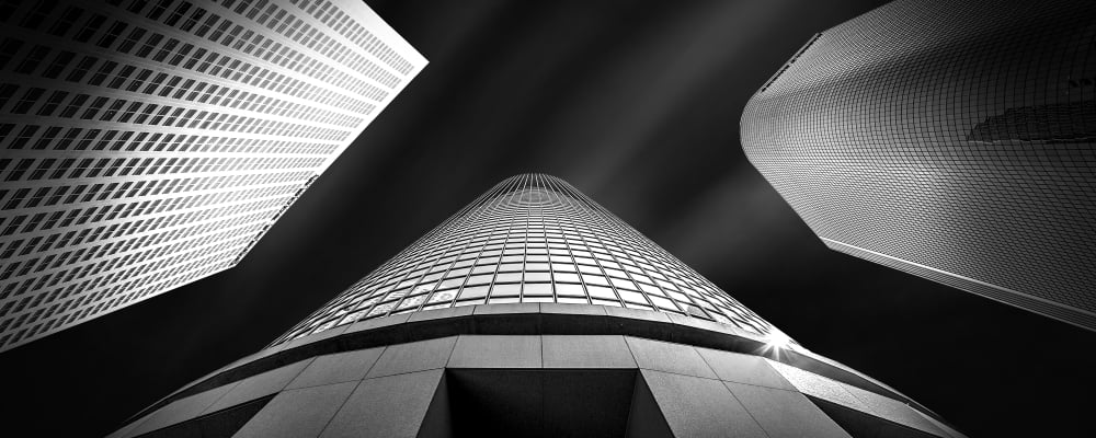 Low angle view of skyscrapers City Of Los Angeles Los Angeles County California USA Canvas Art - Panoramic Images (6 x 15)