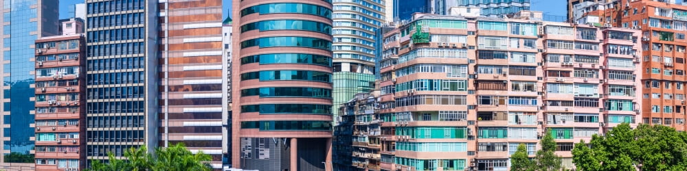 Low angle view of skyscrapers Hong Kong China Canvas Art - Panoramic Images (5 x 20)