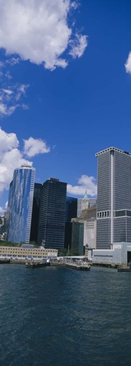Low angle view of skyscrapers Manhattan New York City New York State USA Canvas Art - Panoramic Images (36 x 13)