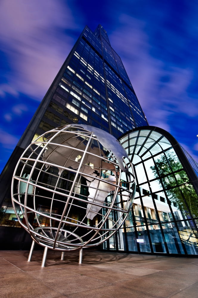 Low angle view of skyscrapers Willis Tower Chicago Cook County Illinois USA Canvas Art - Panoramic Images (36 x 12)