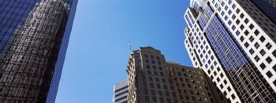 Low angle view of skyscrapers in a city Charlotte Mecklenburg County North Carolina USA 2011 Canvas Art - Panoramic Images (30 x 12)