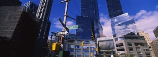 Low angle view of skyscrapers in a city Columbus Circle Manhattan New York City New York State USA Canvas Art - Panoramic Images (36 x 13)
