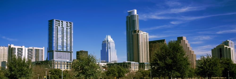 Low angle view of skyscrapers in a city South Congress South Congress Avenue Austin Texas USA Canvas Art - Panoramic Images (36 x 12)