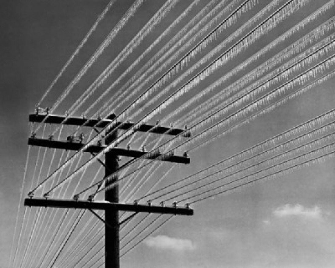 Low angle view of snow covered power lines Canvas Art - (18 x 24)