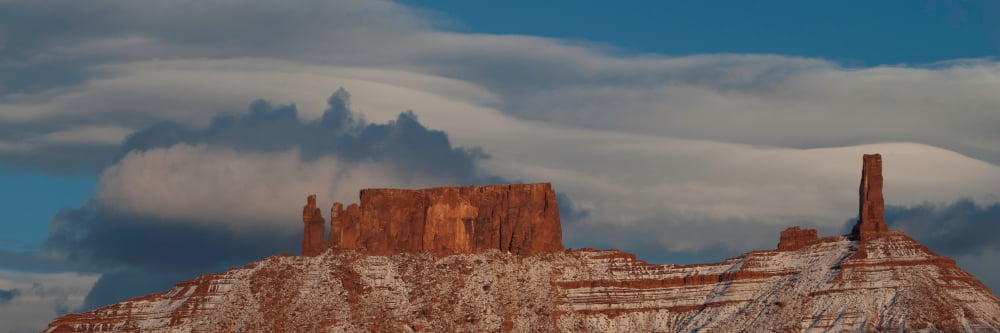 Low angle view of the Castleton Tower Castle Valley Utah USA Canvas Art - Panoramic Images (12 x 36)
