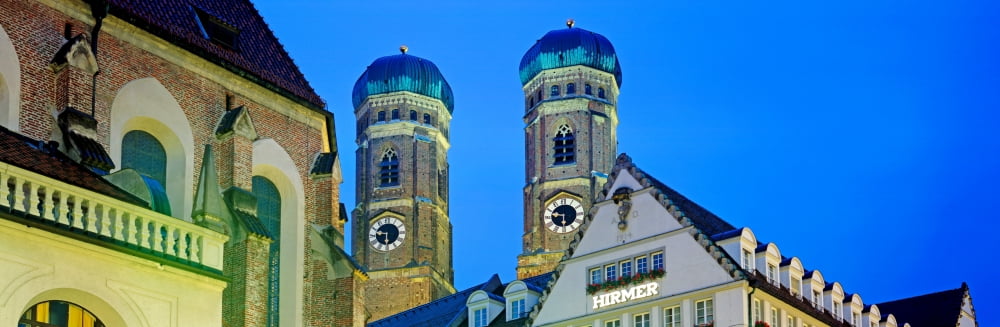 Low angle view of the Cathedral of Our Lady (Frauenkirche) Munich Bavaria Germany Canvas Art - Panoramic Images (12 x 36)