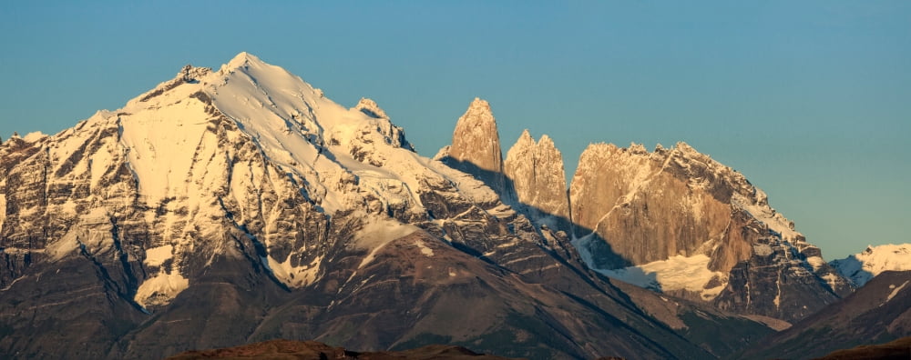 Low angle view of the Cordillera Paine at sunrise Torres del Paine National Park Patagonia Chile Canvas Art - Panoramic Images (12 x 30)