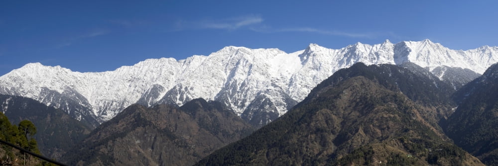 Low angle view of the Dhauladhar mountain range from Naddi Dharamsala Himachal Pradesh India Canvas Art - Panoramic Images (36 x 12)