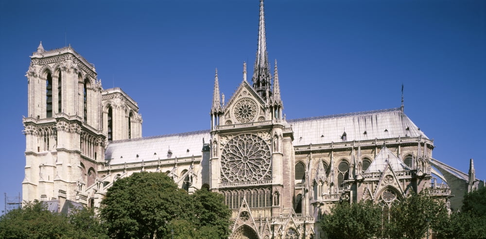 Low angle view of the Notre Dame Paris Ile-De-France France Canvas Art - Panoramic Images (12 x 24)