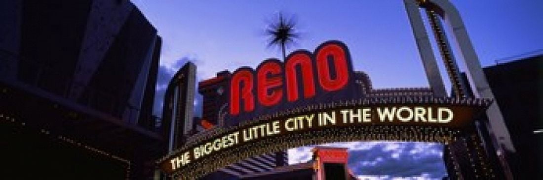 Low angle view of the Reno Arch at dusk Virginia Street Reno Nevada USA Canvas Art - Panoramic Images (36 x 12)