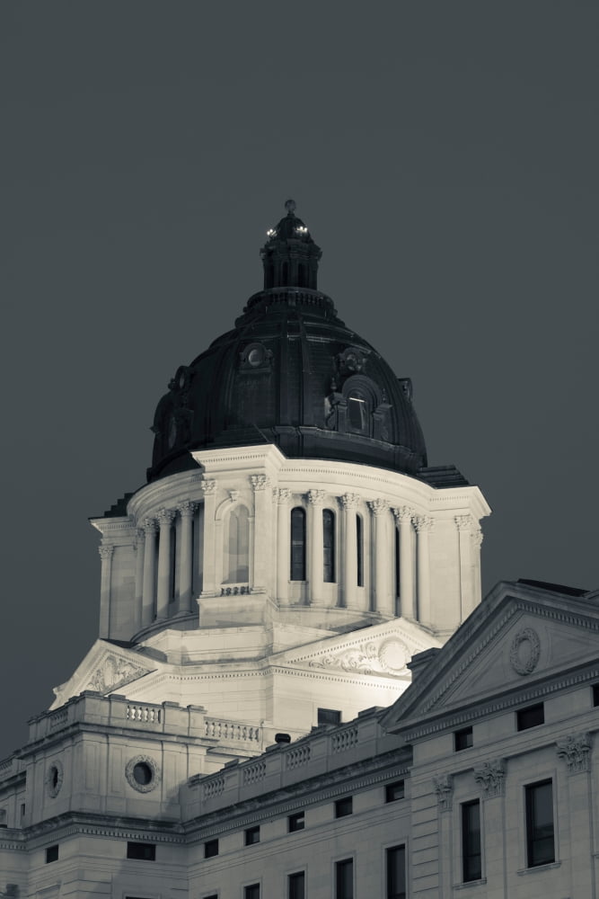 Low angle view of the South Dakota State Capitol at dusk Pierre Hughes County South Dakota USA Canvas Art - Panoramic Images (18 x 24)