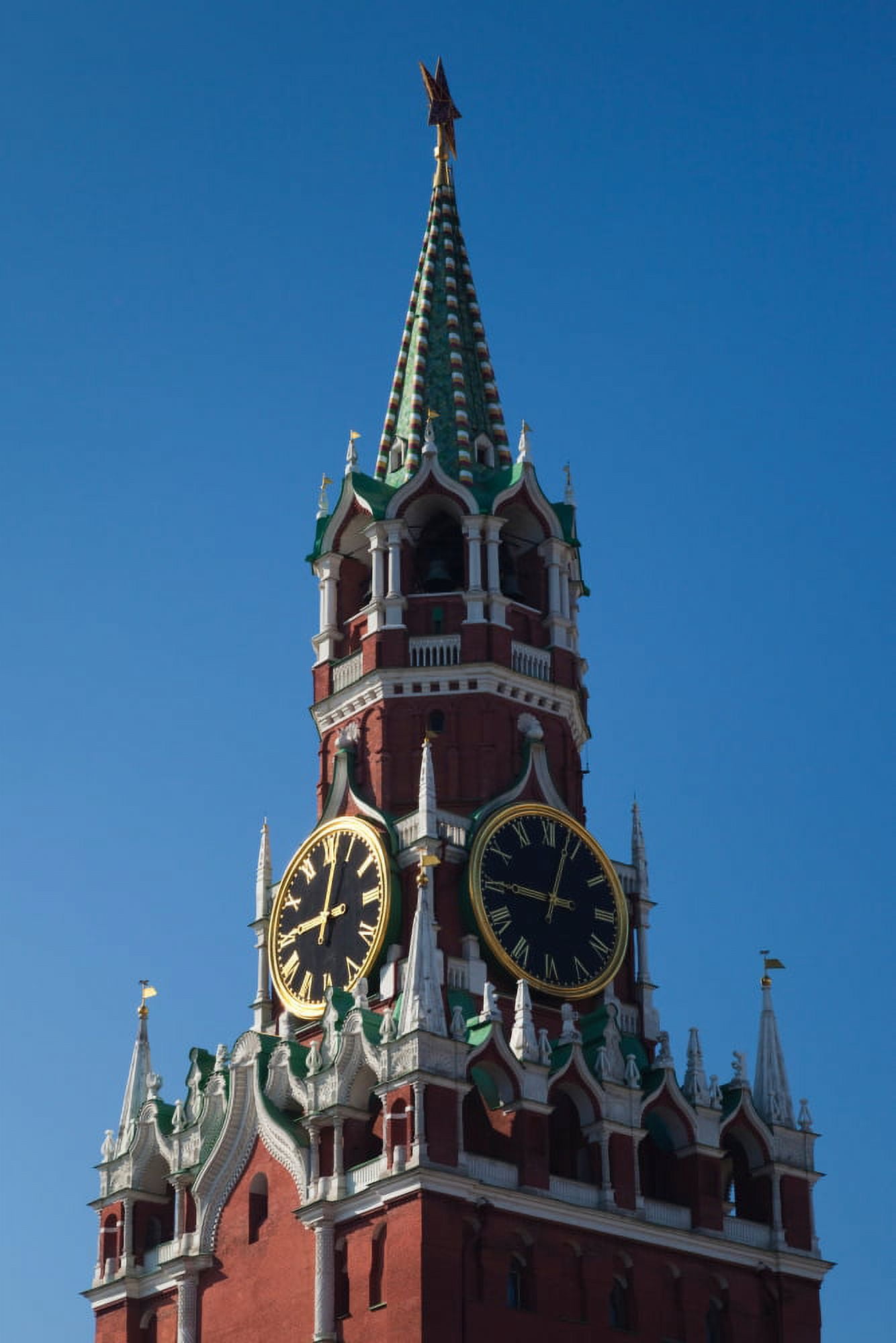 Low angle view of the Spasskaya Tower Kremlin Red Square Moscow Russia Canvas Art - Panoramic Images (27 x 9)