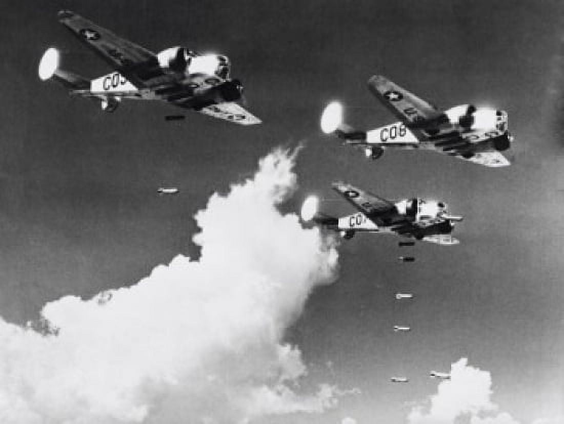 Low angle view of three aircrafts bombing practice US Army Canvas Art - (24 x 36)
