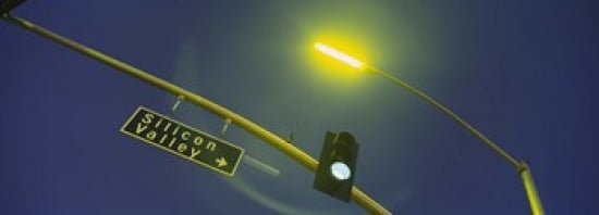 Low angle view of traffic light and a street sign Silicon Valley San Francisco California USA Canvas Art - Panoramic Images (18 x 7)