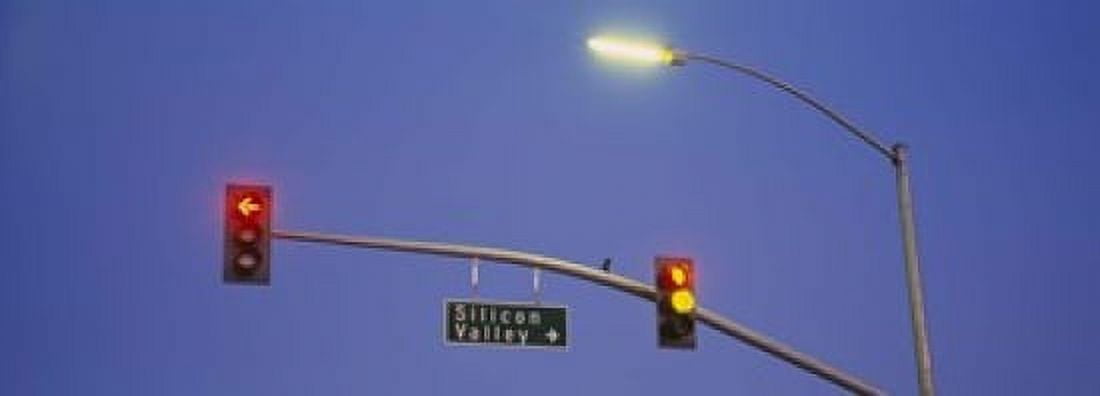 Low angle view of traffic lights and a street sign Silicon Valley San Francisco California USA Canvas Art - Panoramic Images (18 x 7)