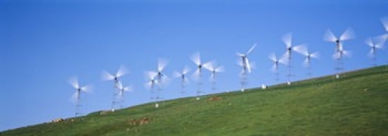 Low angle view of wind turbines on a hill Altamont Pass California USA Canvas Art - Panoramic Images (36 x 13)