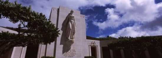 Low angle view of a statue National Memorial Cemetery of the Pacific Punchbowl Crater Honolulu Oahu Hawaii USA Canvas Art - Panoramic Images (36 x 13)