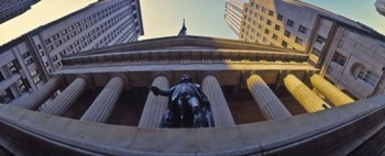 Low angle view of a stock exchange building New York Stock Exchange Wall Street Manhattan New York City New York State USA Canvas Art - Panoramic Images (30 x 12)