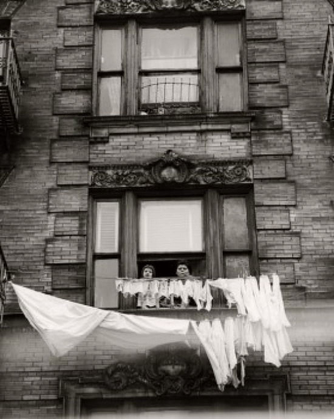 Low angle view two children looking at clothes hanging on clotheslines Canvas Art - (18 x 24)