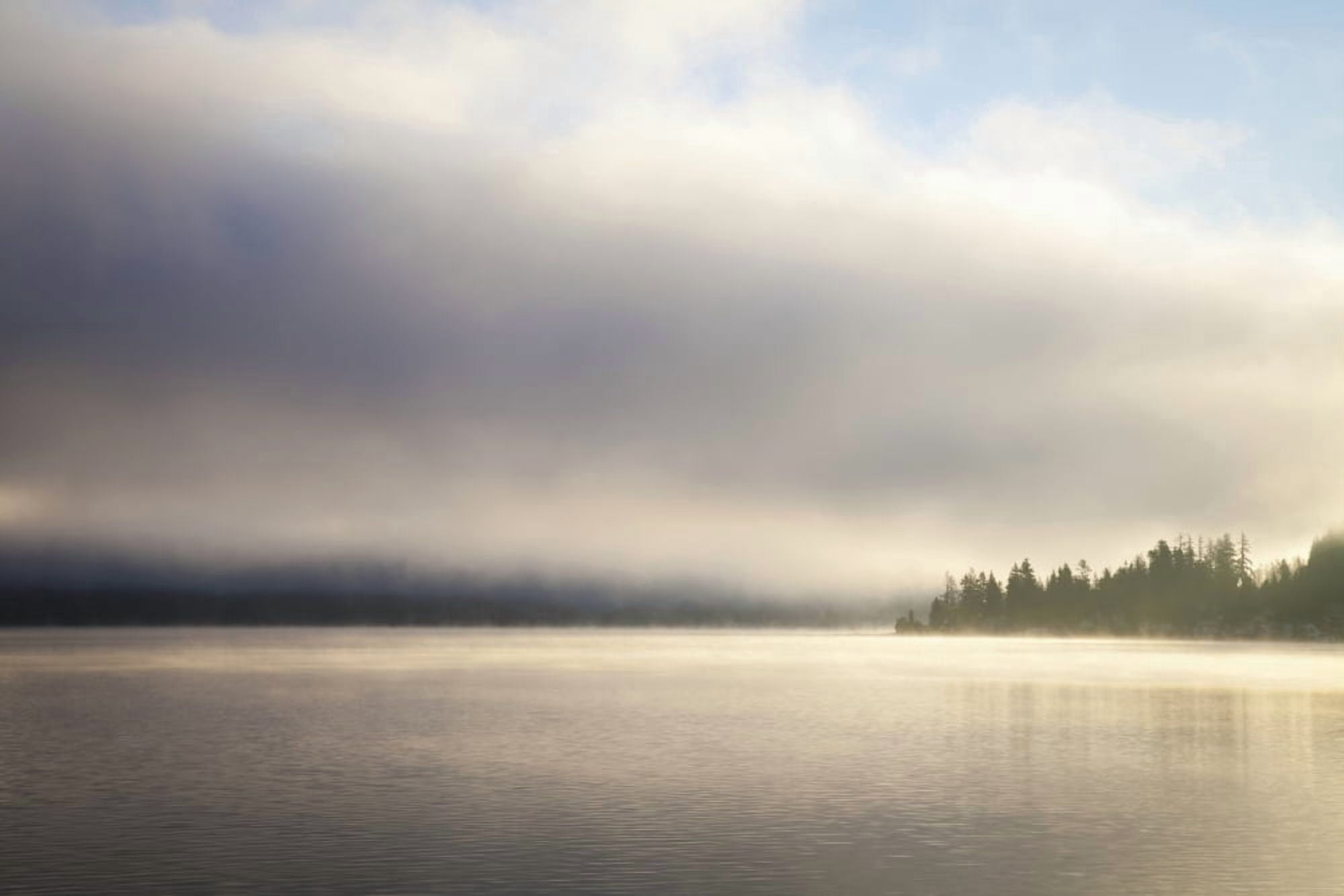 Low cloud and mist on Lake Whatcom at sunrise Bellingham Washington United States of America Canvas Art - Blake Kent Design Pics (19 x 12)