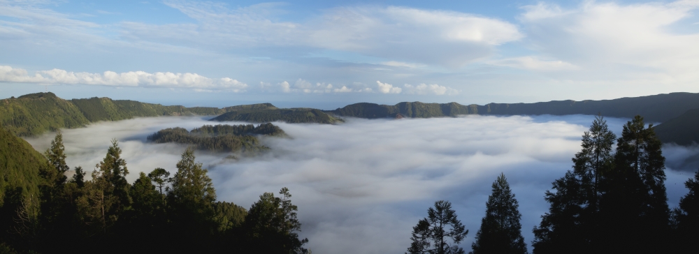 Low cloud over the landscape Sete Cidades Mao Miguel Island Azores Portugal Canvas Art - Carl Bruemmer Design Pics (25 x 9)