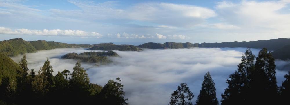 Low cloud over the landscape Sete Cidades Mao Miguel Island Azores Portugal Canvas Art - Carl Bruemmer Design Pics (36 x 13)