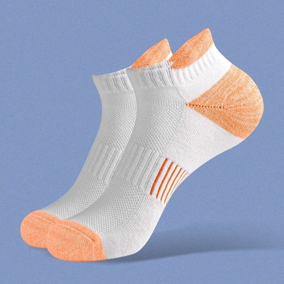 Low cut Comfort Athletic Ankle Socks for Men & Women , Size 11-13 Hiking and Sports , 5 Pairs Short socks Thick Cushion , Multi-Size Options for Running, 5 Pair B-Orange
