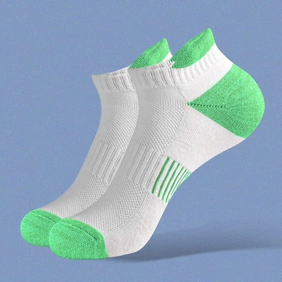 Low cut Comfort Athletic Ankle Socks for Men & Women , Size 11-13 Hiking and Sports , 5 Pairs Short socks Thick Cushion , Multi-Size Options for Running, 5 Pair White Green