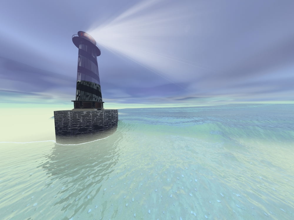 Low fog settles down on a lighthouse near the coast Canvas Art - Corey FordStocktrek Images (33 x 25)