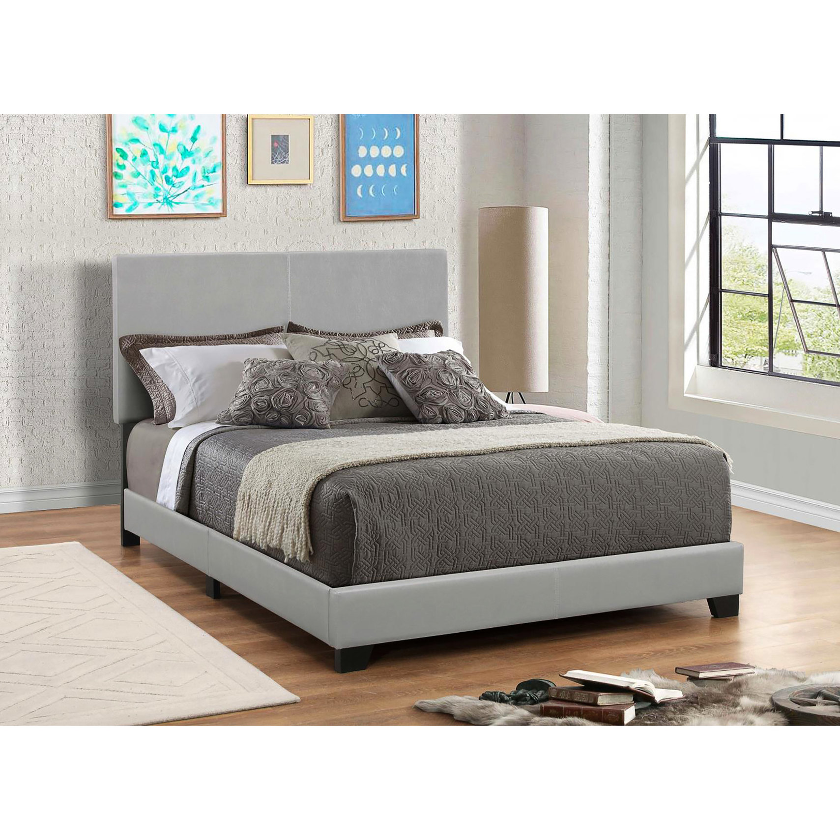 Low - profile Grey Queen Panel Bed / Adds Contemporary Style to Bedroom ...
