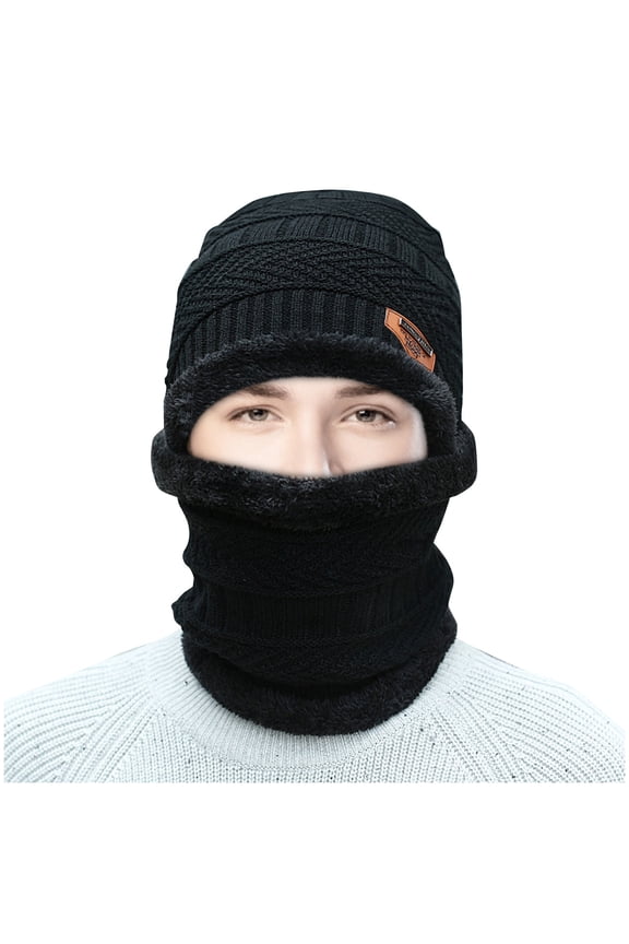 Beanie Hat Winter Thermal Plush Scarf Woolen Cycling Windproof Two-piece Suit Cap Hats